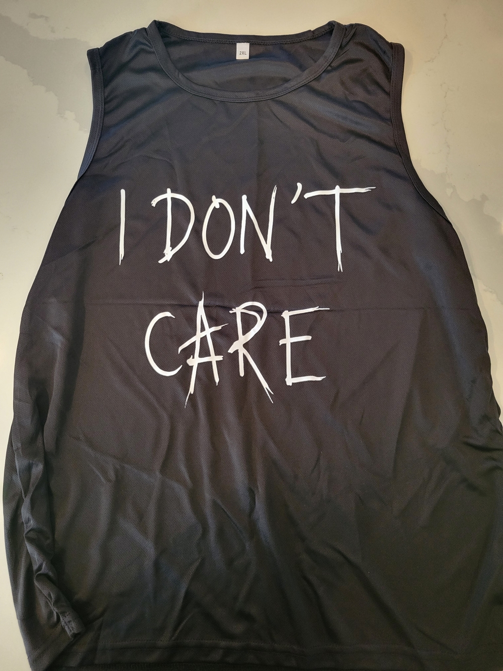 Women's Black Sleeveless Sleep Tank with White 'I DON'T CARE' Graphic